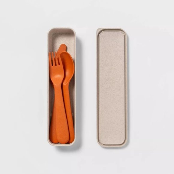 Cat & Jack 3-Count Orange & White Flatware Cutlery Set with Carrying Case - Picture 2 of 5